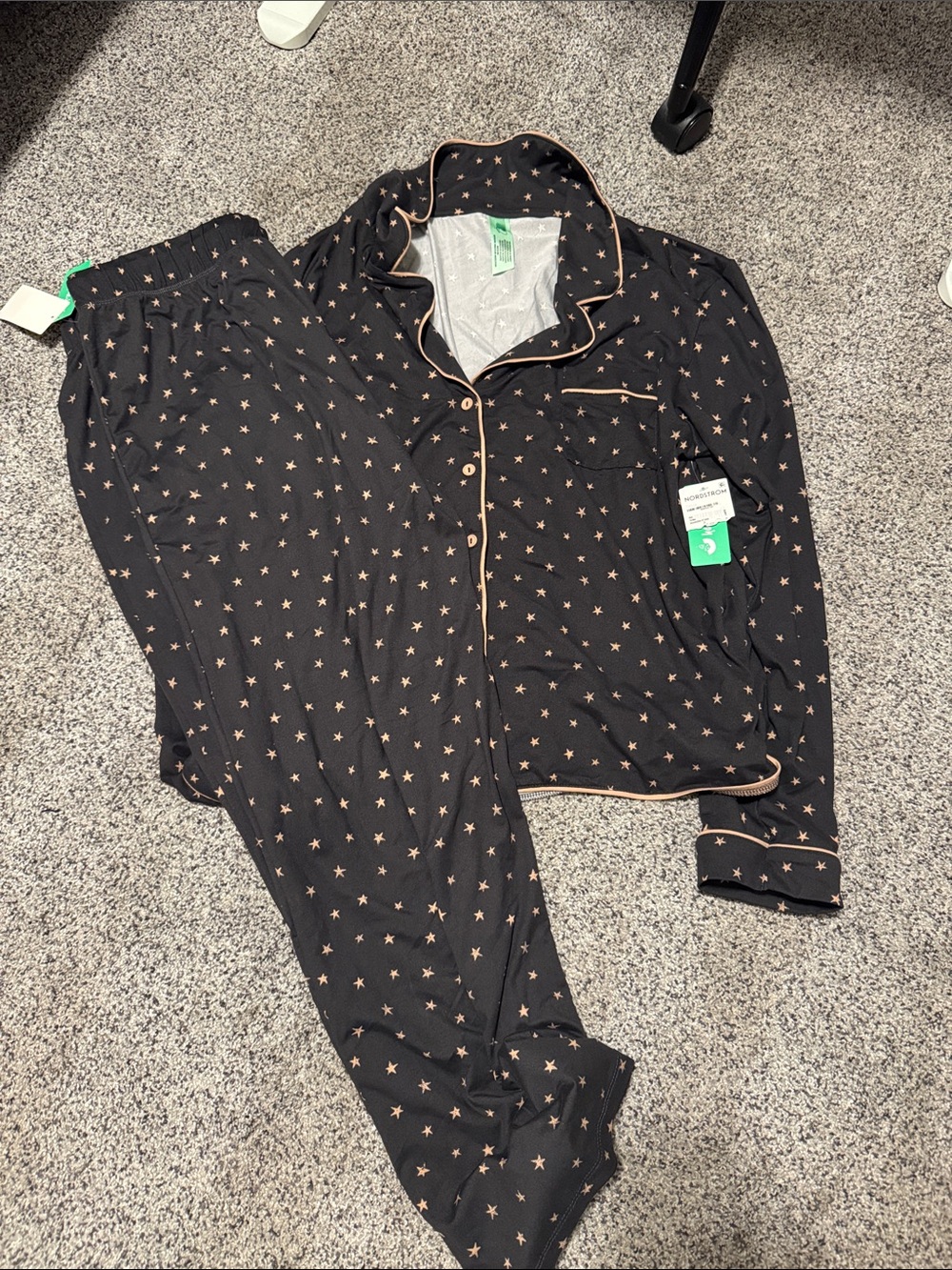Honeydew Intimates Black Star Print Pajama Set with Pink Piping